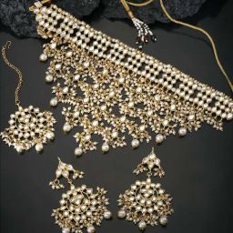 Peora Golden White Kundan Set for Women-image-20