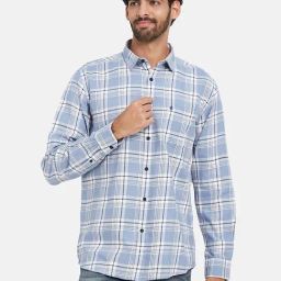 METTLE Sky Blue Regular Fit Check Shirt-picture-14