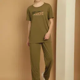 Vimal Jonney Olive Green Cotton Printed Sports T-Shirt Track Pant Set-picture-30