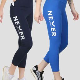N-Gal Blue Printed Sports Leggings - Pack Of 2-image-5