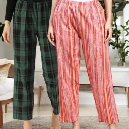 Kryptic Pink & Green Cotton Relaxed Fit Printed Lounge Pants - Pack of 2-image-83