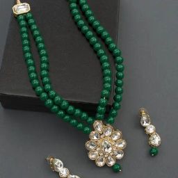 Peora Golden Green Kundan Set for Women-image-90