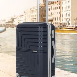 Teakwood Leathers Lkey Dark Navy Blue Textured Large Hard Sided Checked Luggage-image-61