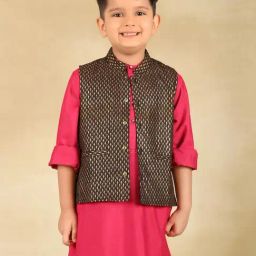 Fabindia Kids Black Printed Nehru Jacket-image-34