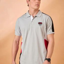 Club York Grey Cotton Blend Regular Fit Colorblock Polo T-Shirt-picture-6