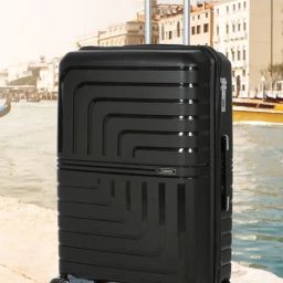 Teakwood Leathers Lkey Black Textured Large Hard Sided Checked Luggage-image-76