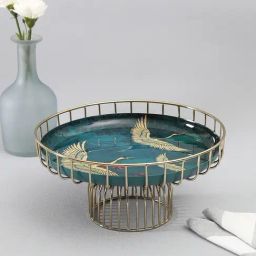 India Circus by Krsnaa Mehta Legend of the Cranes Printed Aqua Iron Cake Stand-image-21