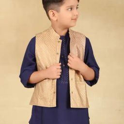 Fabindia Kids Beige Printed Nehru Jacket-image-76