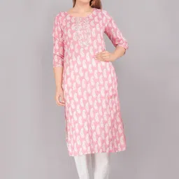HIGHLIGHT FASHION EXPORT Pink Cotton Printed Straight Kurta-image-34