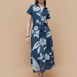 Colour Me by Melange Blue Printed A-Line Dress-image-24