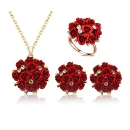 YouBella Gold Plated Stylish Floral Red Jewellery Set-image-87