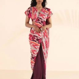 Truebrowns Maroon Cotton Silk Ready To Wear Printed Sarees-image-39