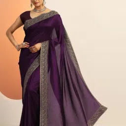 Libas Purple Embellished Saree With Unstitched Blouse-picture-20
