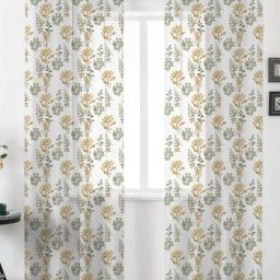 Urban Space White & Green Polyester Floral Printed Sheer Door Curtain - Set of 2-6
