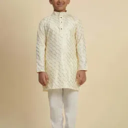 Pro-Ethic Style Developer Boys Cream Cotton Jacquard Full Sleeves Kurta Sets-image-1