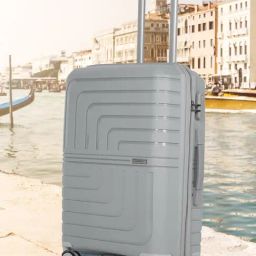 Teakwood Leathers Lkey Silver Textured Large Hard Sided Checked Luggage-image-44
