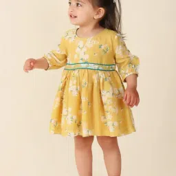 Fabindia Kids Yellow Floral Print Dress-image-74