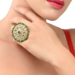 Zaveri Pearls Green Beads & Kundan Embellished Ethnic Finger Ring-ZPFK10782-8