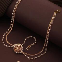 Saraf RS Jewellery Gold Kundan Studded Pearl Beaded Borla Maang Tikka-27