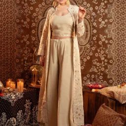 Libas Beige Solid Silk Blend Co-Ords With Shrug-image-50
