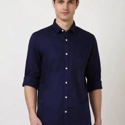 Peter England Navy Cotton Slim Fit Shirt-picture-28