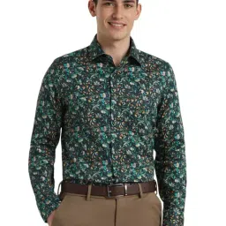 Allen Solly Green Cotton Slim Fit Floral Print Shirt-picture-28