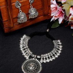 YouBella Silver Plated Stylish Latest Afghani Oxidized Black Jewellery Set-image-73