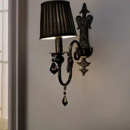 Fos Lighitng Black Crystal Wall Sconce with Pleated Black Shades-image-20