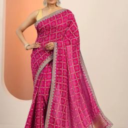 Libas Magenta Printed Saree With Unstitched Blouse-picture-28
