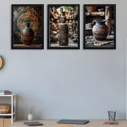 Giftii 3-Pcs Brown & Red Printed Wooden Framed Wall Art-2
