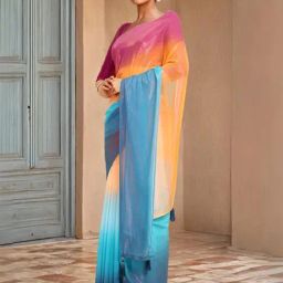 Soch Womens Magenta Chiffon Ombre Saree With Tassels-image-25