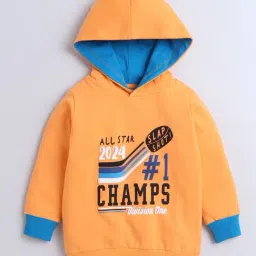 BUMZEE Orange Boys Full Sleeves Cotton Hooded Sweatshirt Age - 18-24 Months-image-2