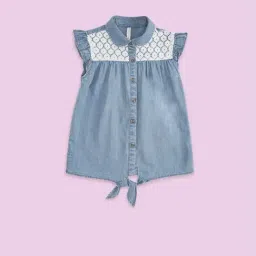 Pantaloons Junior Blue & White Cotton Color Block Top-image-68