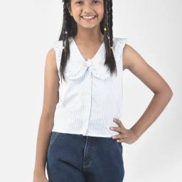 Crimsoune Club Kids Sky Blue & White Striped Shirt Top-image-35