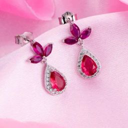 Zavya Radiant Crimson Drops Rhodium-Plated 925 Sterling Silver Red Cubic Zirconia Earrings-image-47