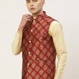 Jompers Maroon Regular Fit Printed Nehru Jacket image 3