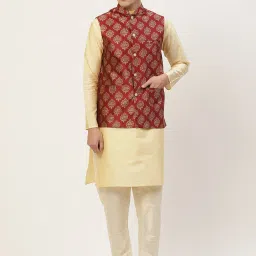 Jompers Maroon Regular Fit Printed Nehru Jacket image 4