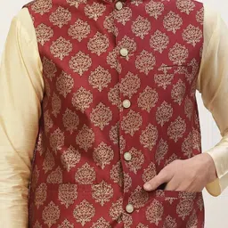 Jompers Maroon Regular Fit Printed Nehru Jacket image 5