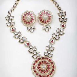 NVR Red & Gold Handcrafted Kundan Studded Jewellery Set for Women-2