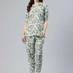 One Femme Green Print Shirt With Pants-picture-22