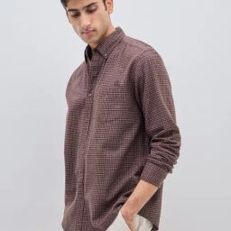 WES Casuals by Westside Brown Checks Design Relaxed-Fit Cotton Shirt-image-8