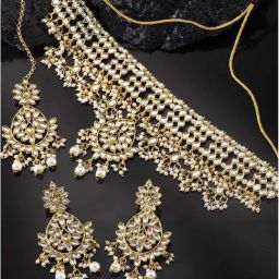 Peora Golden White Kundan Set for Women-image-22