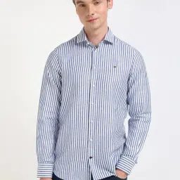 Tommy Hilfiger Wedge Blue & Optic White Slim Fit Striped Shirt-image-66