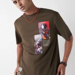 Bewakoof Chocolate Brown-Jet Black Cotton Relaxed Fit Printed T-Shirt-image-39