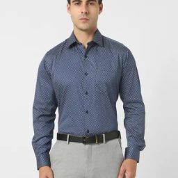 Van Heusen Blue Cotton Regular Fit Printed Shirt-image-62