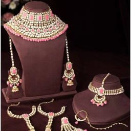Peora Golden Pink Kundan Set for Women-image-33