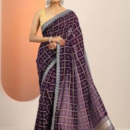 Libas Purple Printed Saree With Unstitched Blouse-picture-32