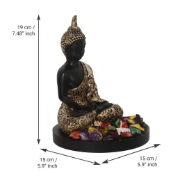 ecraftindia Handcrafted Meditating Blessing Golden Buddha with Wooden Base, Fragranced Petals and Tealight image 4