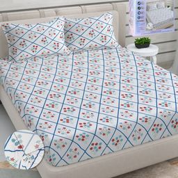 FABINALIV White & Blue Floral 300 TC King Bedsheet with 2 Pillow Covers-image-67
