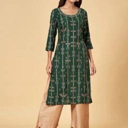 YU by Pantaloons Green Printed Straight Kurta-picture-27